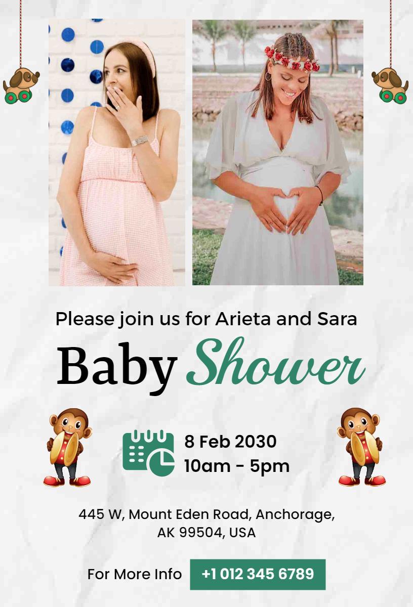 Joyful Twins Celebration Baby Shower Invitation Template