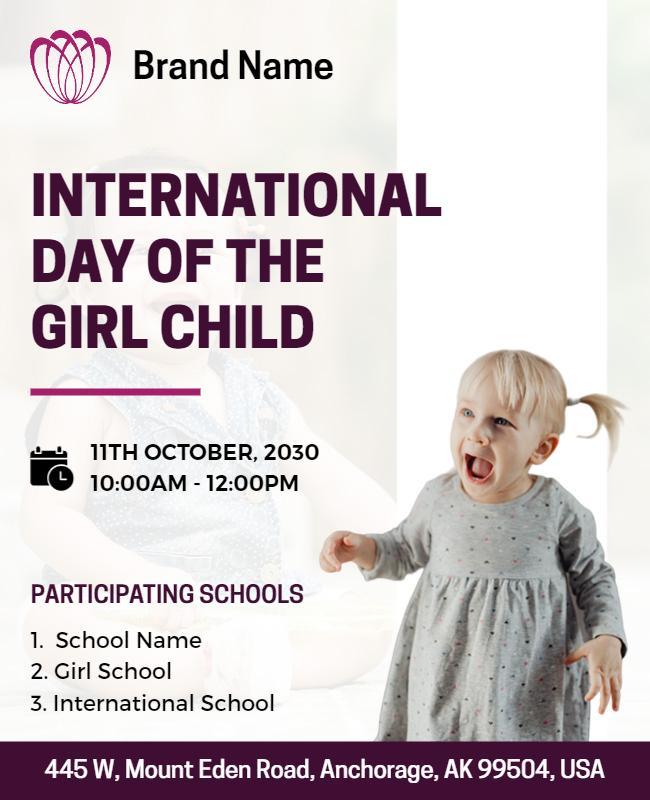 Joyful White International Day of the Girl Child Poster Template