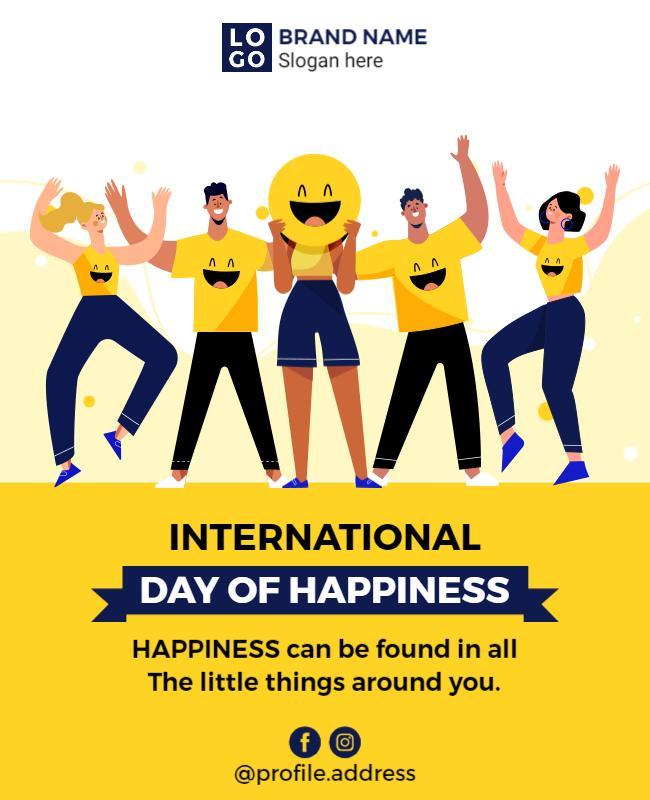 Joyful Yellow Celebration for International Happiness Day Poster Template