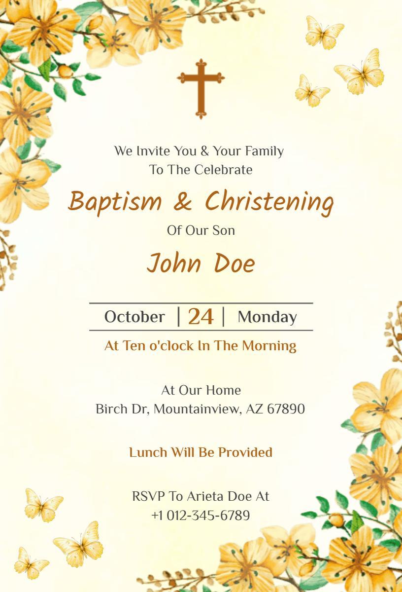 Joyful Yellow Floral Baptism Celebration Invitation Template