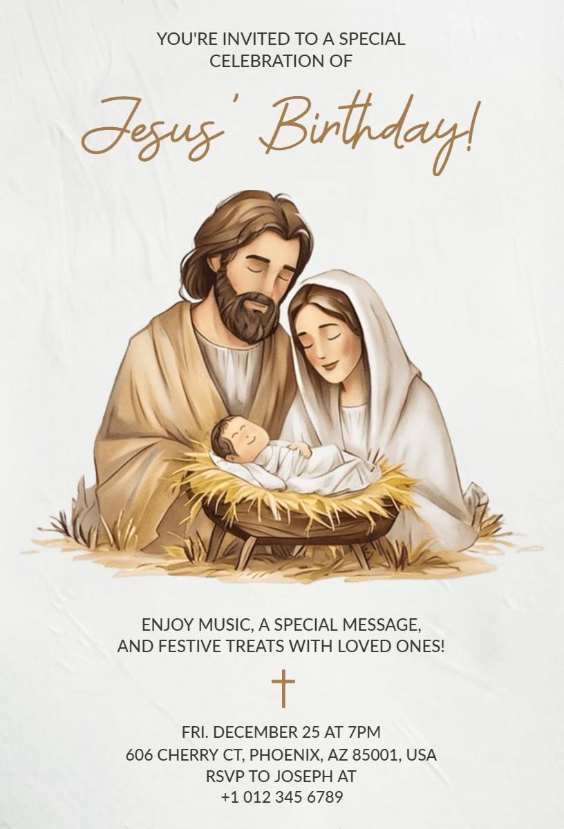 Joyous Christmas Jesus Birthday Celebration Invitation Template