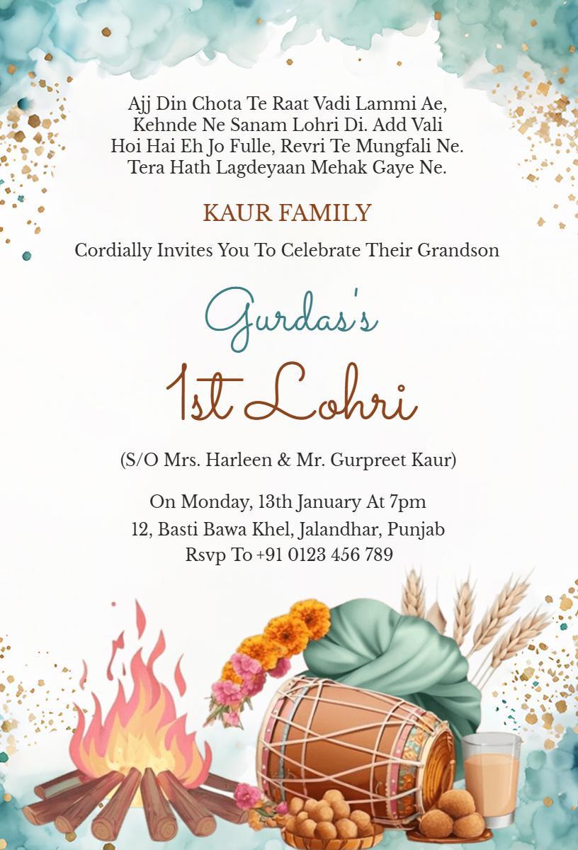 Joyous First Lohri Celebration Family Gathering Invitation Template