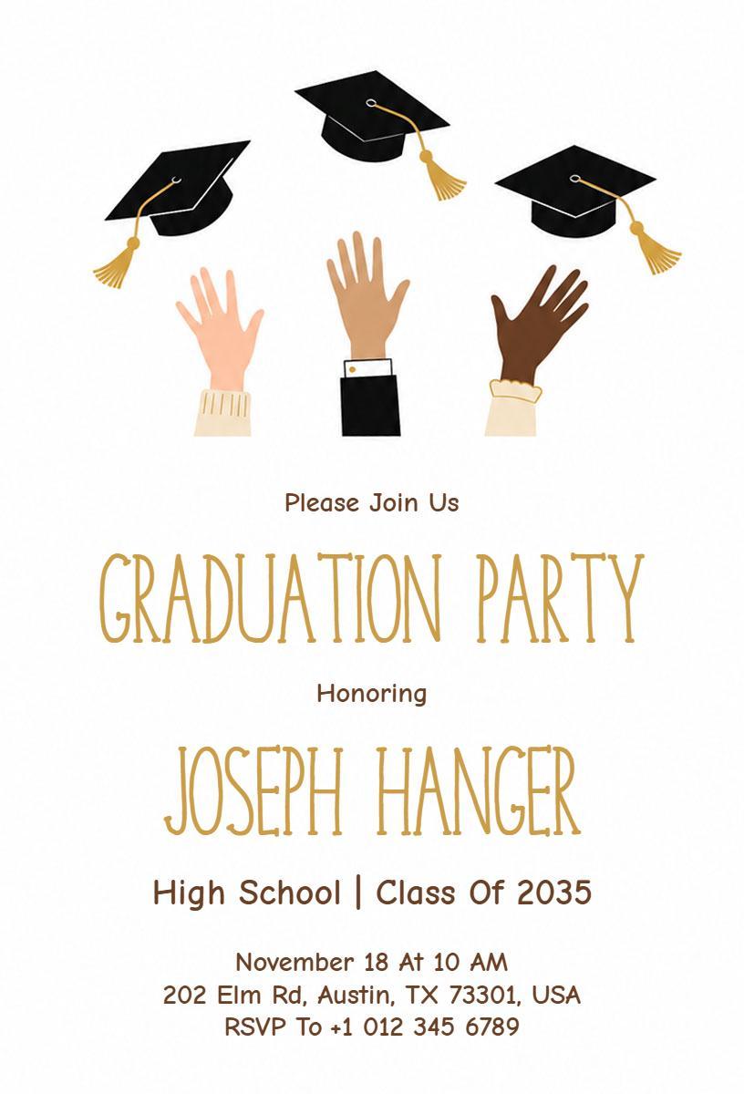 Joyous High School Graduation Party Celebration Invitation Template