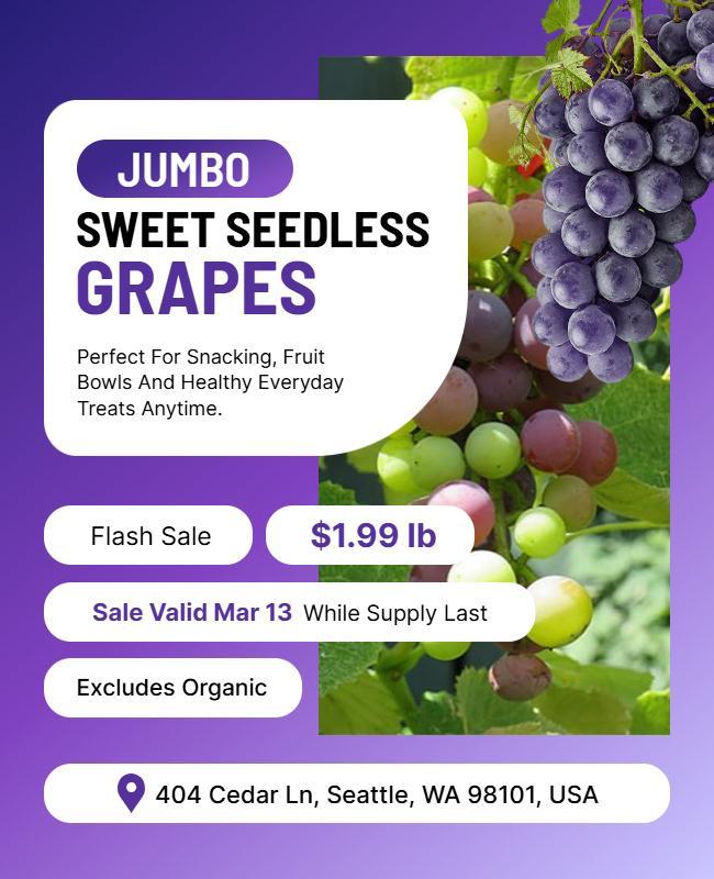 Jumbo Seedless Grapes Promotional Poster Template