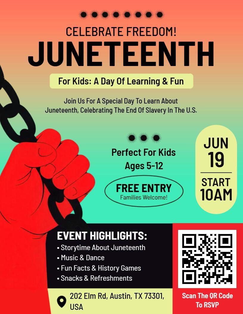Juneteenth Kids Educational Event Celebration Flyer Template