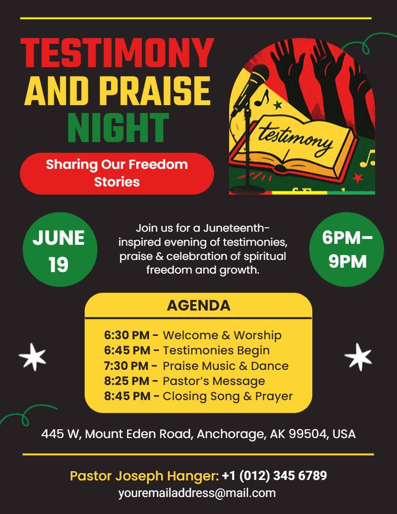 Juneteenth Testimony & Praise Night Flyer Template