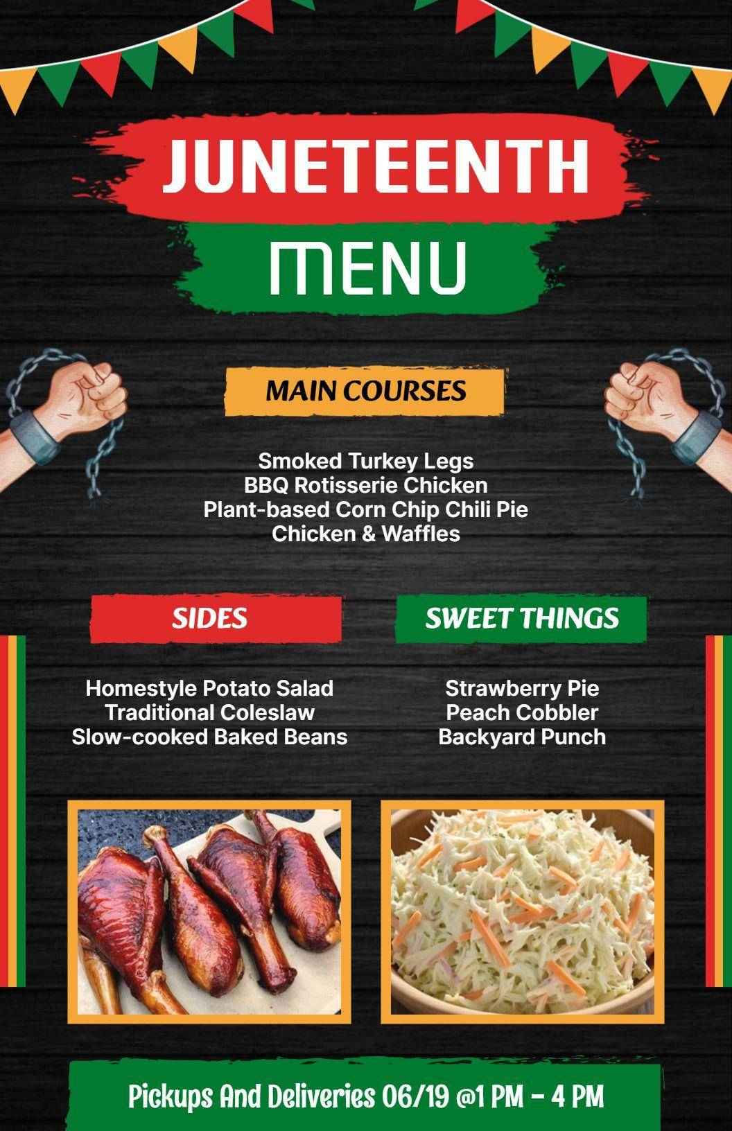 Juneteenth Themed BBQ and Dessert Celebration Menu Template