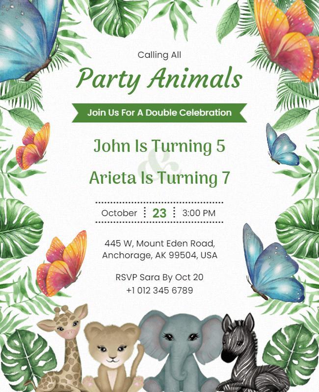 Jungle Animal Birthday Celebration Flyer Template