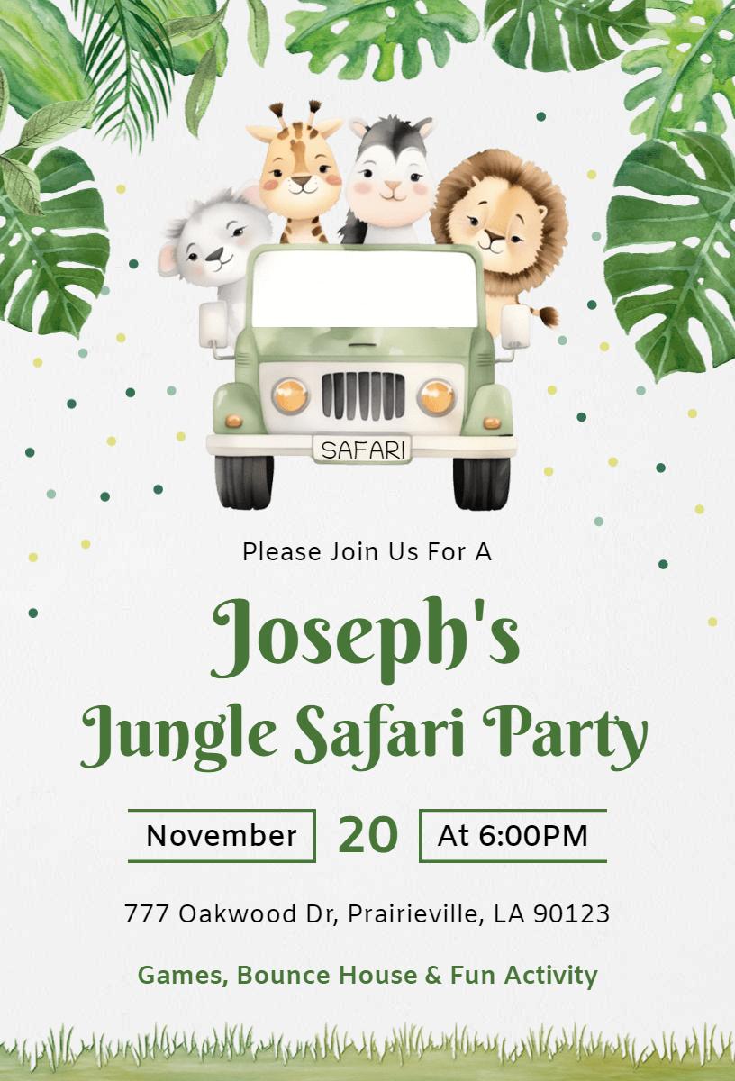 Jungle Safari Adventure Fun Birthday Invitation Template