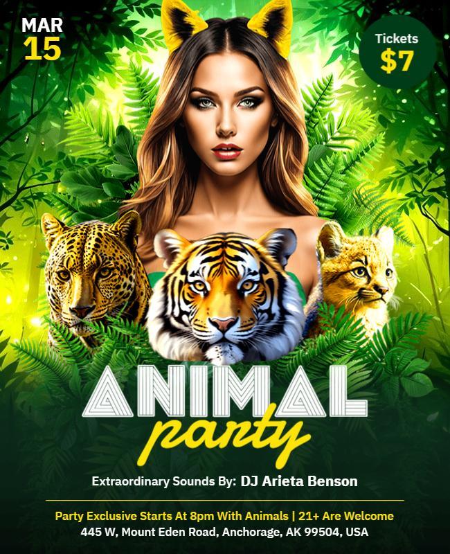 Jungle Safari Animal Party Flyer Template