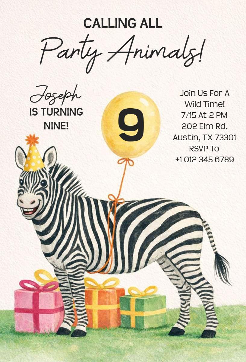Jungle Safari Themed Birthday Party Celebration Invitation Template