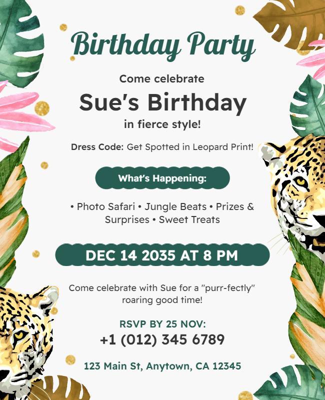 Jungle Theme Birthday Party Invitation Flyer Template