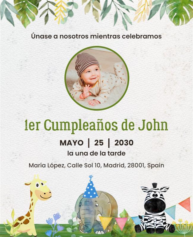 Jungle Theme First Birthday Celebration Flyer Template