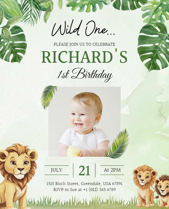 Wild Safari Theme for First Birthday Celebration Flyer Template