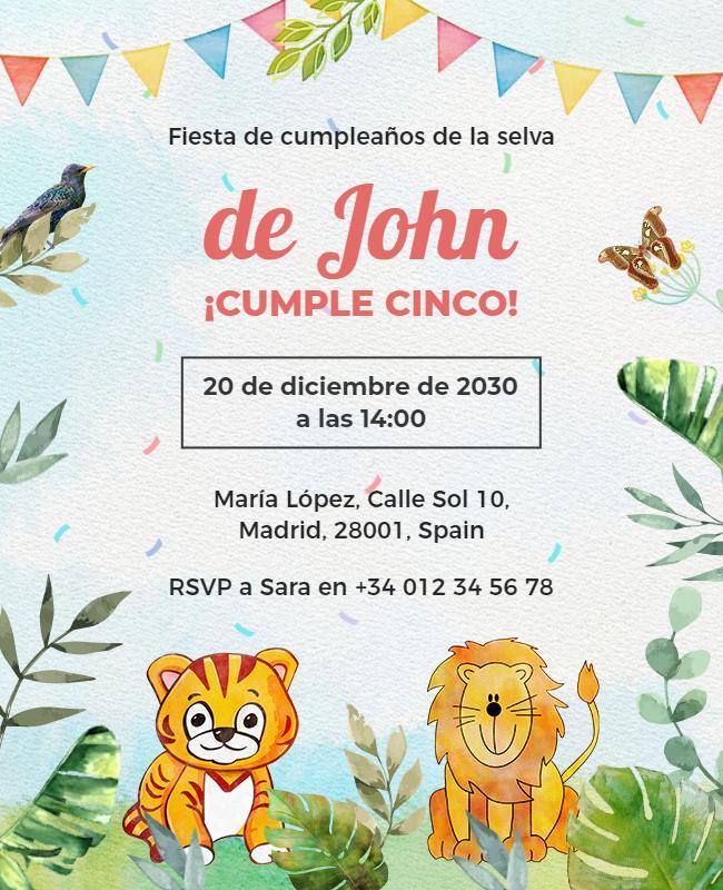 Jungle Theme Kids Birthday Party Invitation Flyer Template