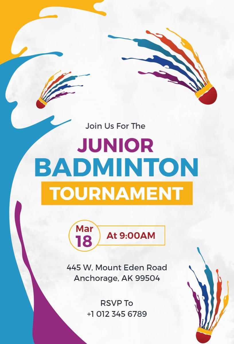 Junior Badminton Tournament Sports Invitation Template