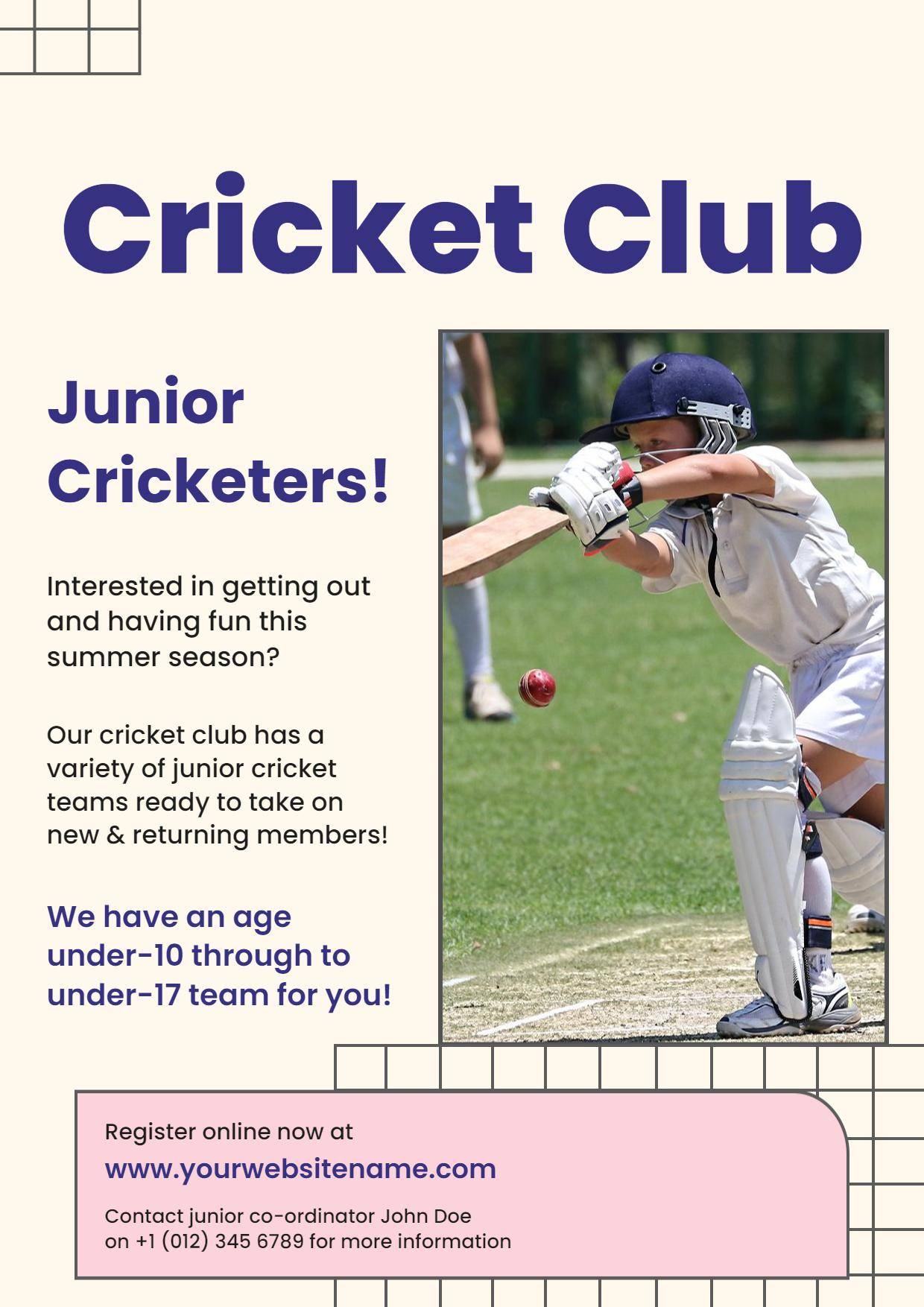 Junior Cricket Club Enrollment A4 Flyer Template