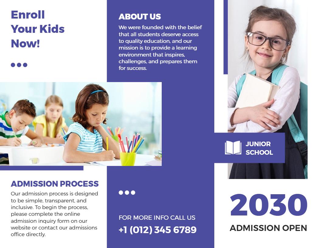 Junior School Enrollment Information and Admission Brochure Template
