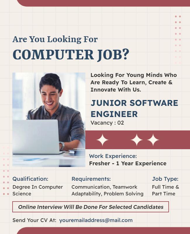 Junior Software Engineer Job Vacancy Flyer Template