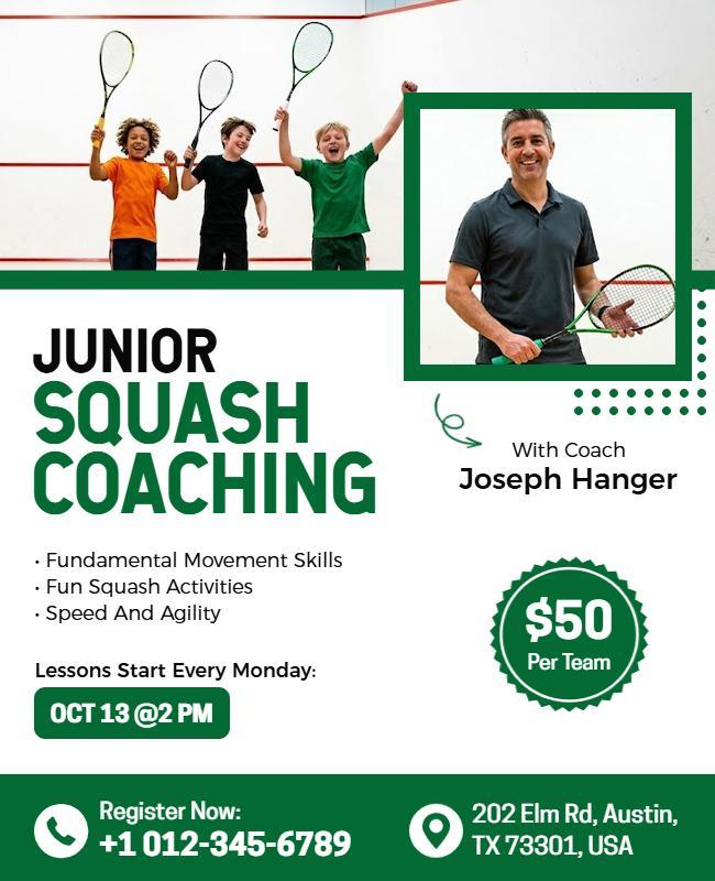 Junior Squash Coaching Flyer Template