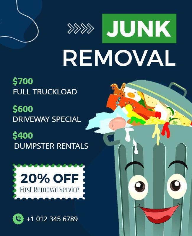 Playful Green Junk Removal Service Promotion Flyer Template