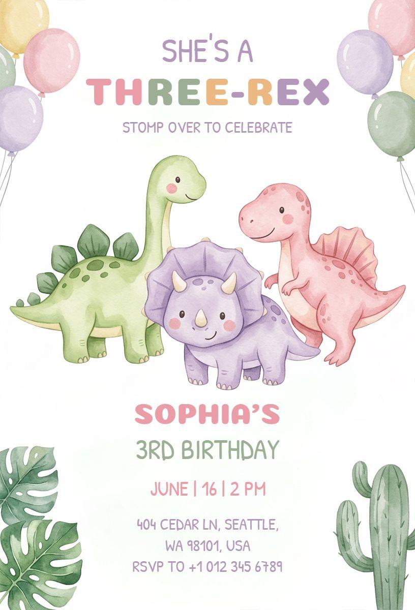 Jurassic Dinosaur Themed Birthday Party Invitation Template