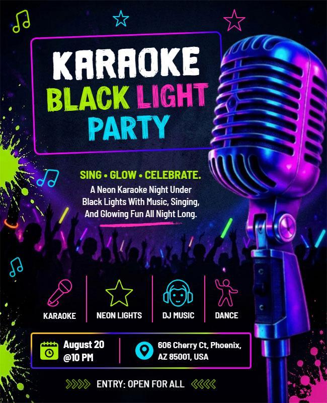Karaoke Black Light Party Event Flyer Template