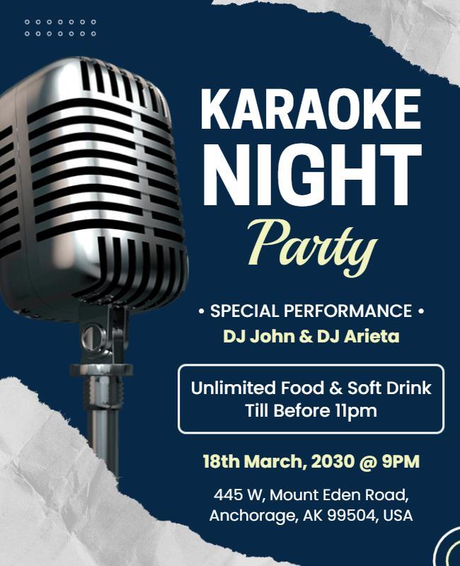 Dynamic Blue Karaoke Night Party Event Flyer Template