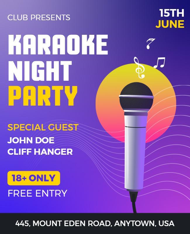 Vibrant Purple Karaoke Night Party Flyer Template