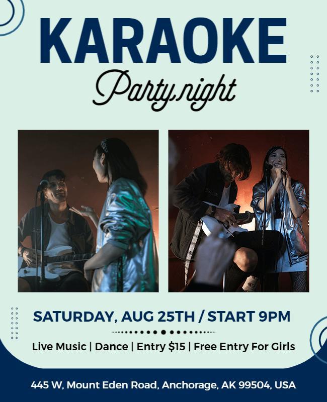 Vibrant Blue Karaoke Party Night Entertainment Flyer Template