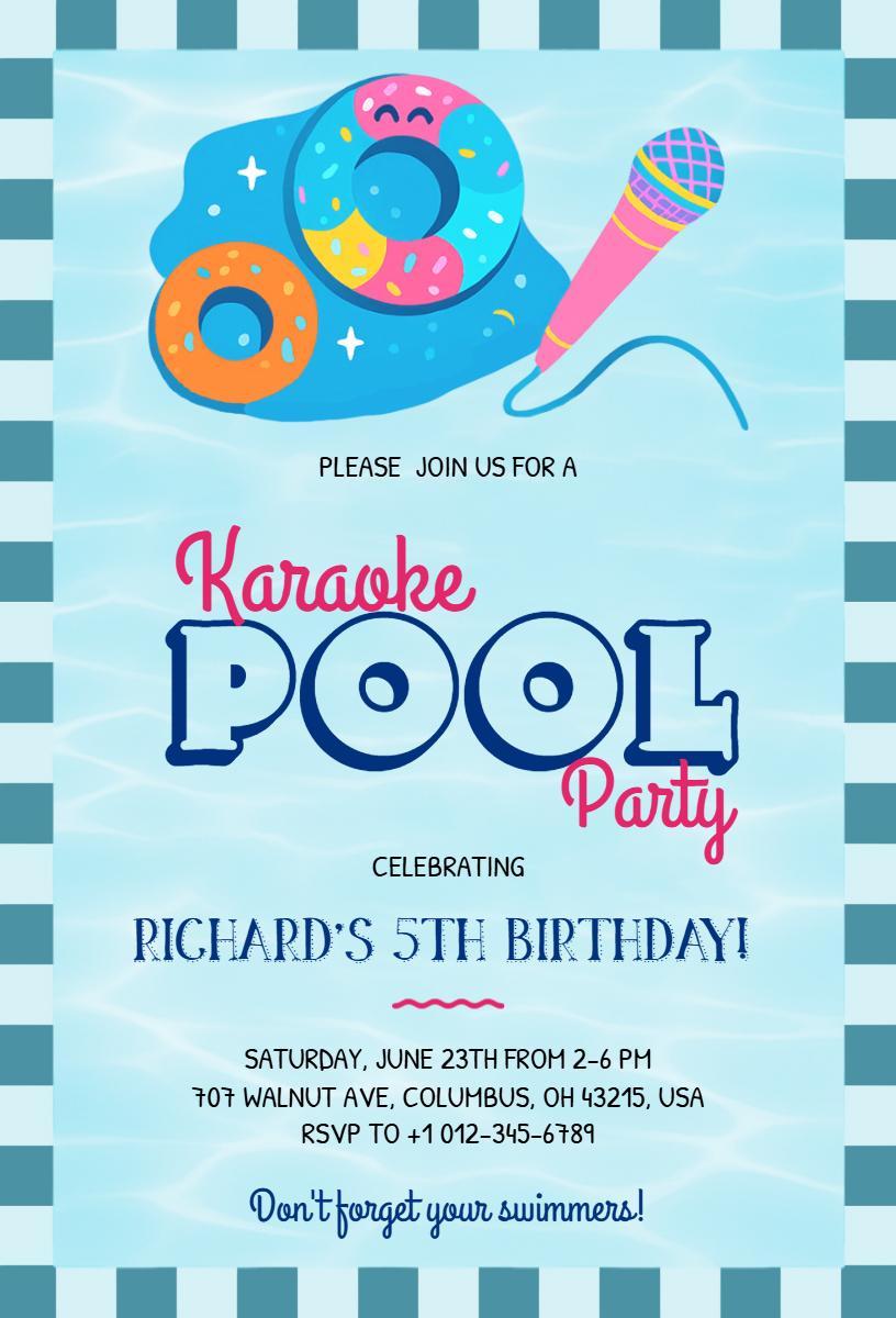 Karaoke Summer Fun Pool Party Invitation Template