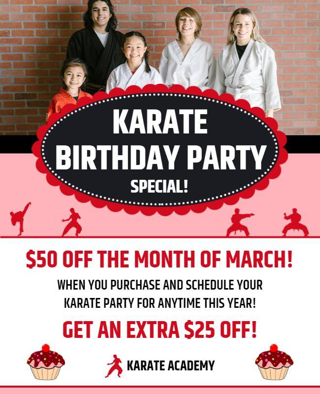 Karate Birthday Party Promotional Flyer Template