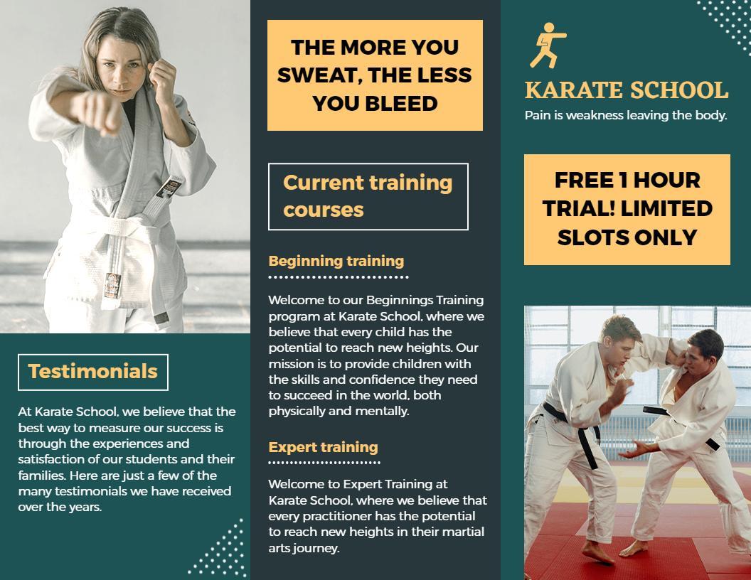 Karate School Training Programs and Free Trial Brochure Template