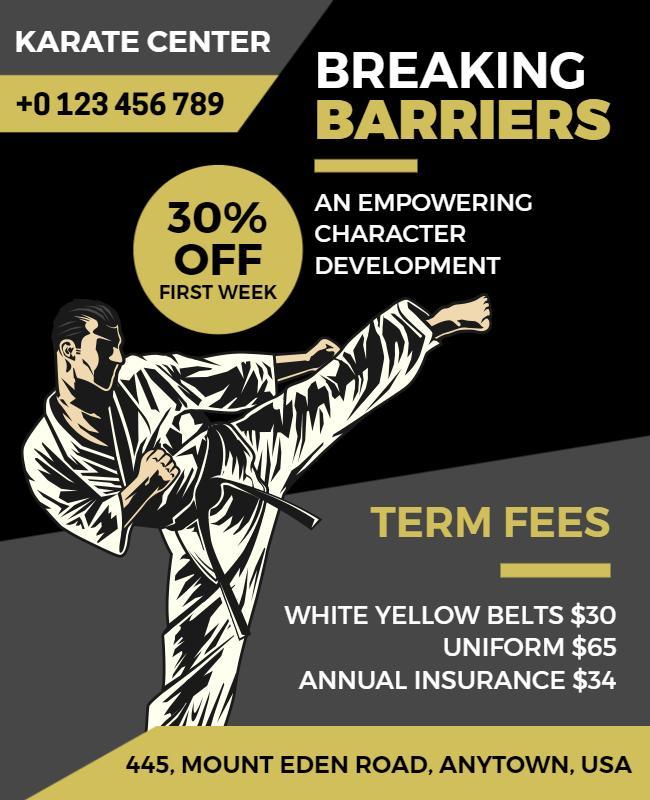 Dynamic Black Martial Arts Character Development Flyer Template