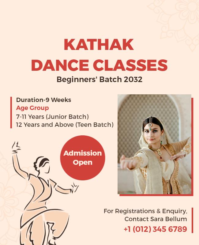 Kathak Dance Classes Beginners Batch Flyer Template