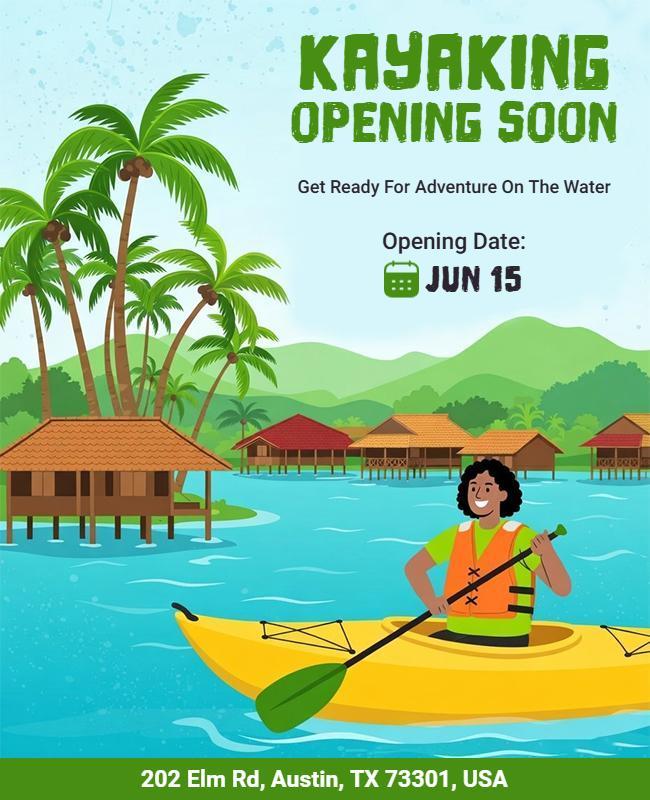 Kayaking Adventure Opening Soon Announcement Flyer Template