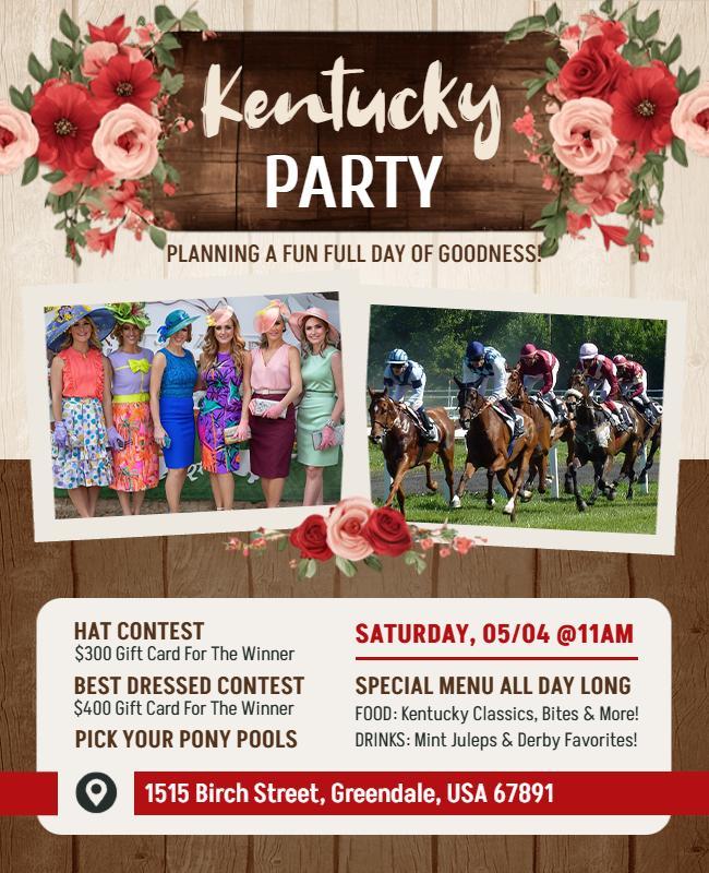 Kentucky Theme Party Celebration Flyer Template