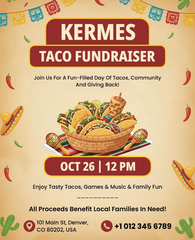 Kermes Taco Fundraiser Benefiting Families Flyer Template