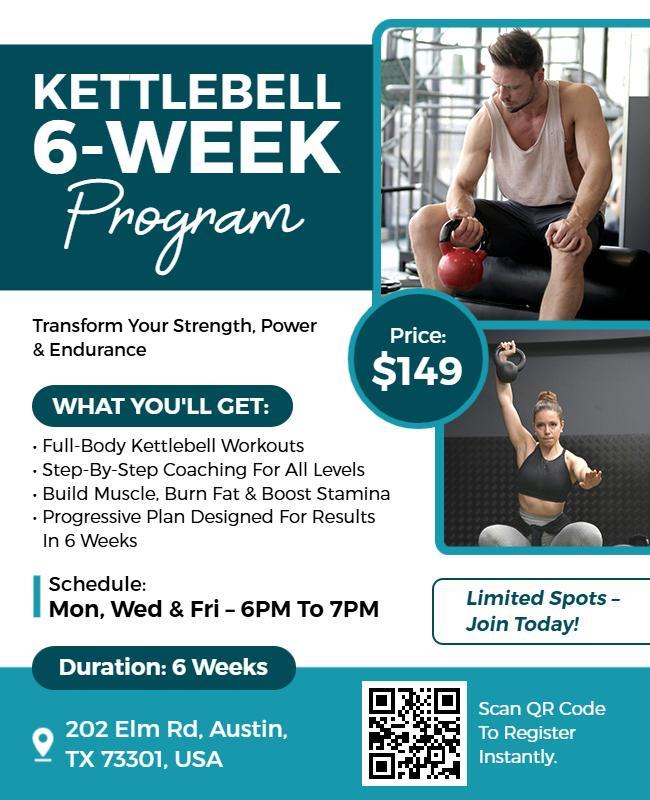 Kettlebell Six-Week Fitness Program Training Flyer Template
