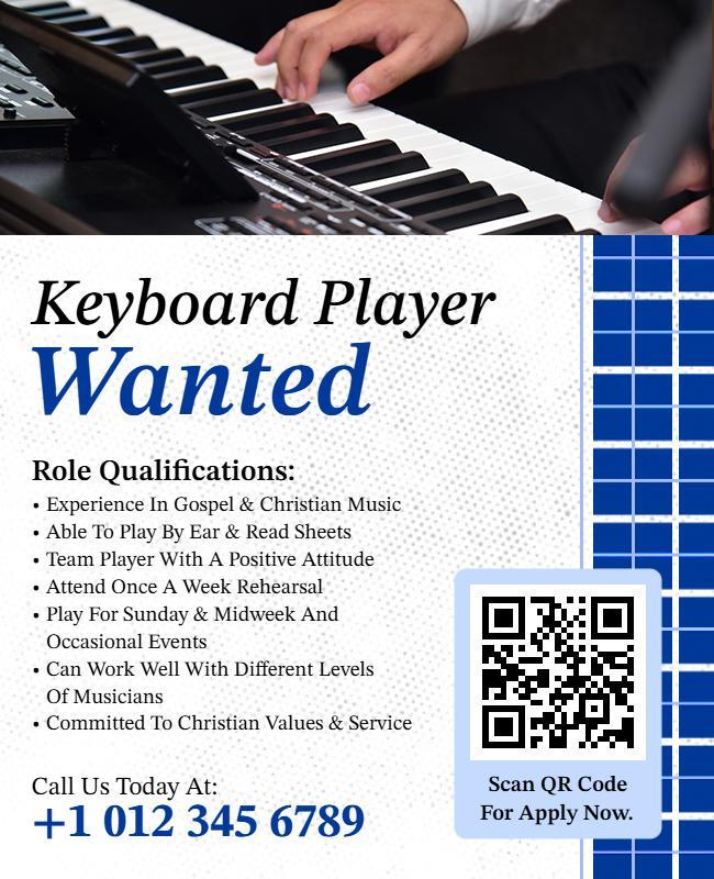 Keyboard Player Wanted Job Opportunity Flyer Template