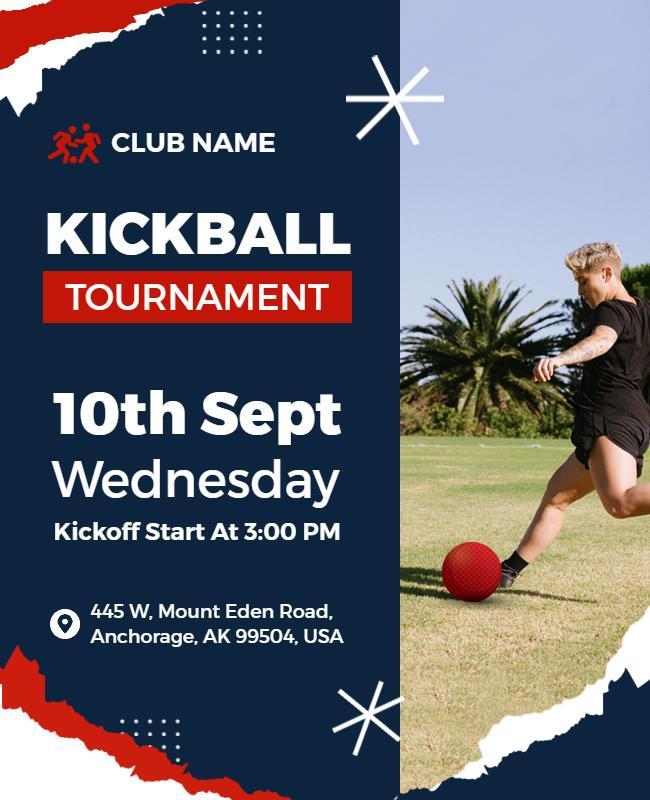 Sporty Blue Kickball Tournament Event Flyer Template