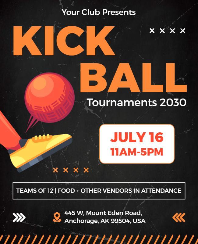 Dynamic Orange Kickball Tournament Invitation Flyer Template