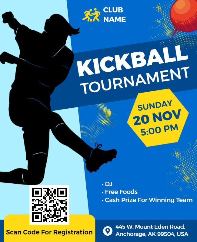 Dynamic Blue Kickball Tournament Event Flyer Template