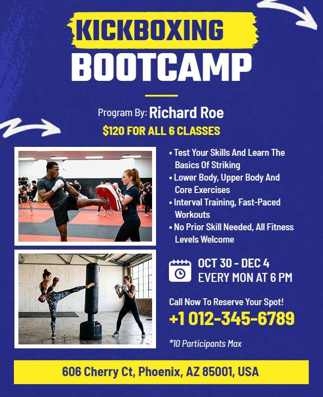 Kickboxing Bootcamp Training Flyer Template