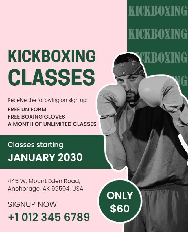 Kickboxing Fitness Classes Promotional Flyer Template