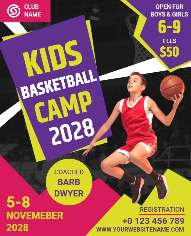 Kids Basketball Camp Promotional Flyer Template