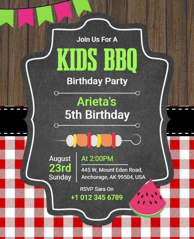 Kids Bbq Birthday Party Invitation Flyer Template