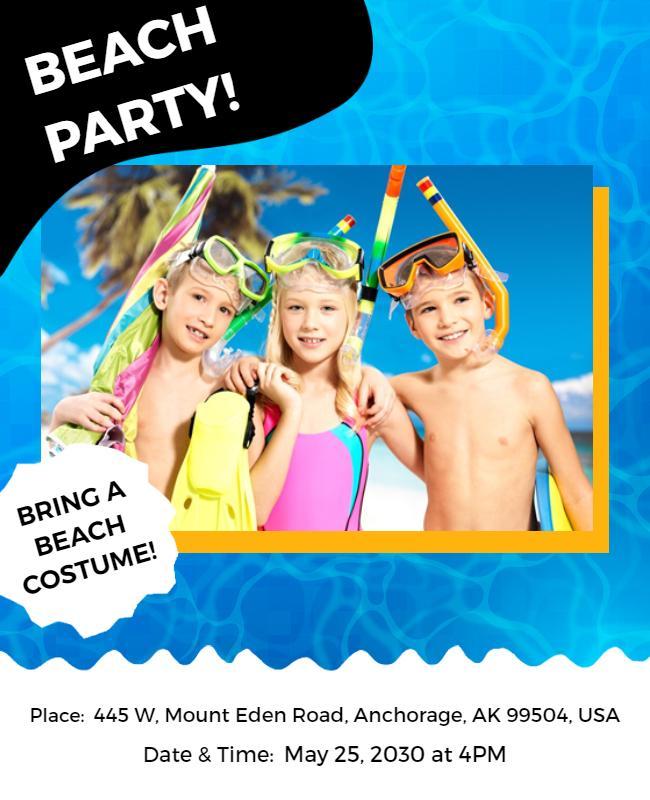 Kids Beach Party Celebration Flyer Template