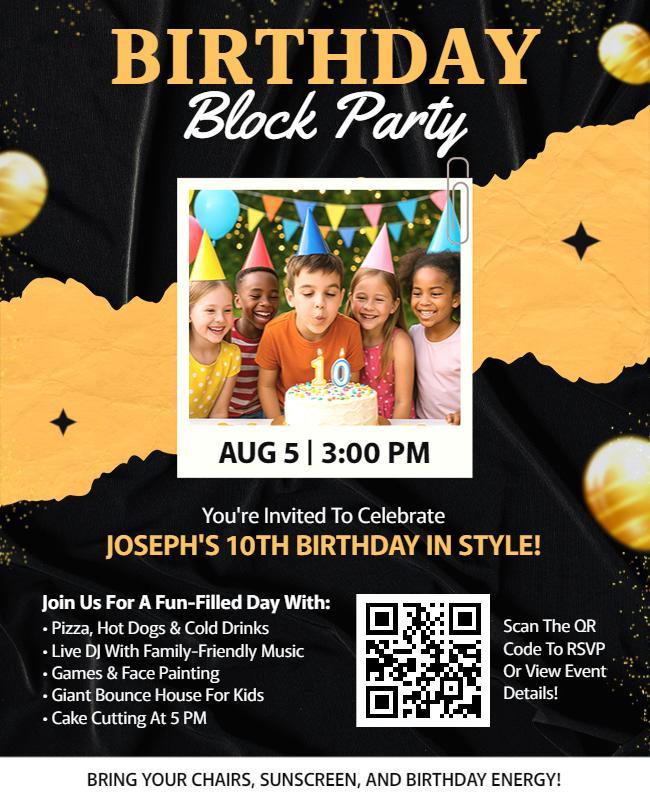 Kids Birthday Block Party Celebration Flyer Template