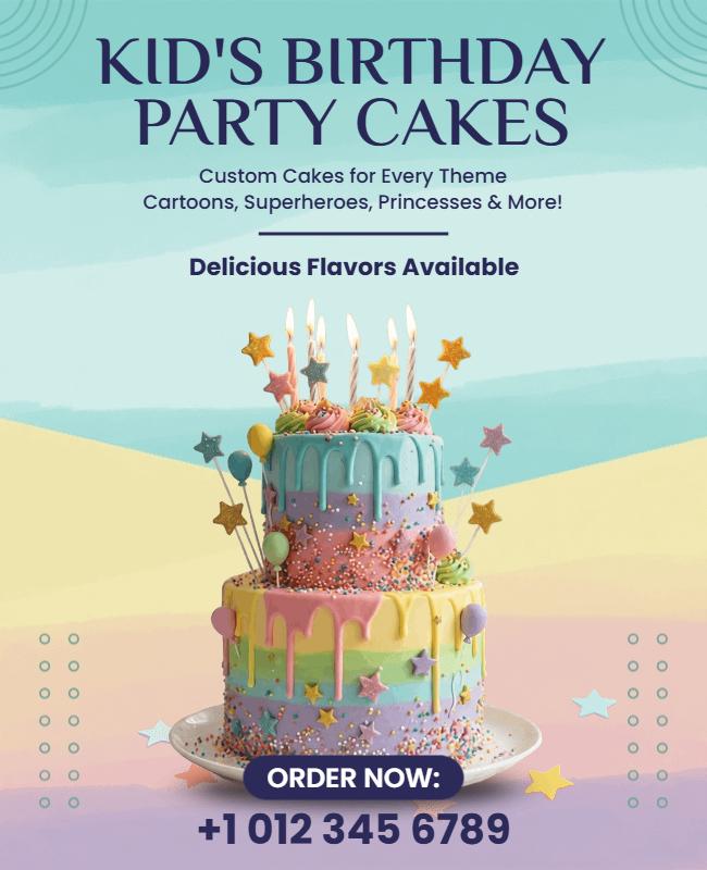 Kid's Birthday Party Cakes Promotion Flyer Template
